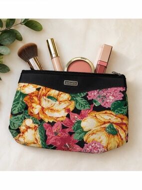 (VTG) CARLA • Large Floral Print Zip Cosmetic Travel Pouch, OS